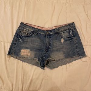 Distressed jean shorts